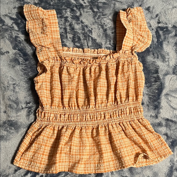 Mine Orange Plaid Ruffle Blouse - Picture 3 of 3